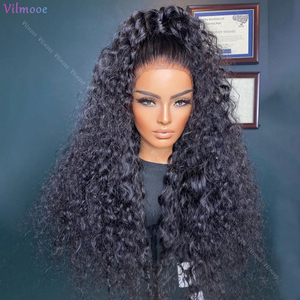 

200% Density Remy Brazilian Long Glueless 13x4 Kinky Curly Lace Frontal Wig For Black Women Fake Scalp 5x5 PU Silk Top Wig