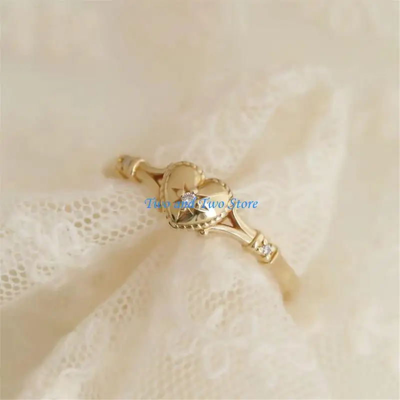 HX6F Women's Heart Design Gold Plued Rings Sturdy Lightweight Sixies 5 11