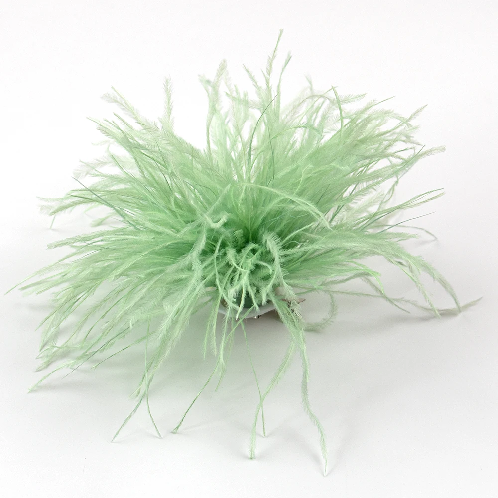 1PCS Green Retro Ostrich Feather Brooch for DIY Jewelry Accessories Ladies Plumes Brooch Scarf Clip Wedding Party Clothing Decor