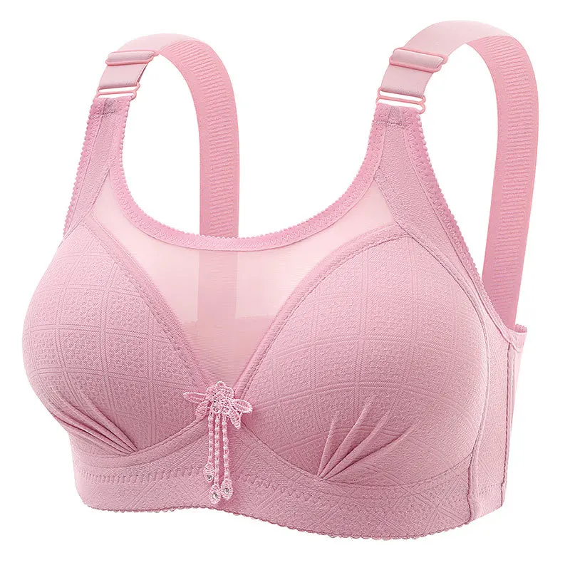 Female Large Size Thin Nylon Brassiere Women Breathable Non-Steel Ring Underwear Women Four Rows Of Buttons Brassiere Mother Bra