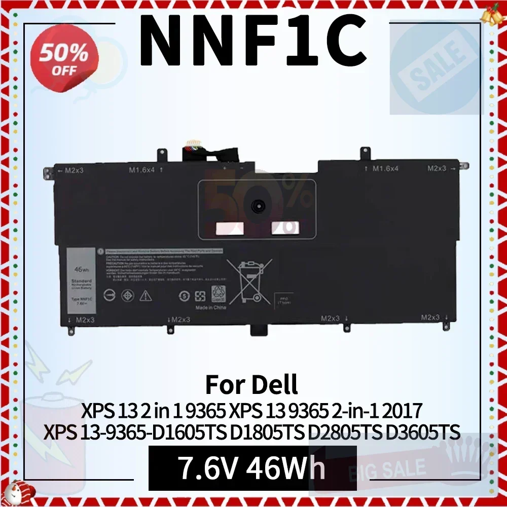 SWZY NNF1C Laptop Battery for Dell XPS13 2-in-1 9365 2017 XPS 13-9365-D1605TS D1805TS D2805TS D3605TS 7.6V 46Wh High Quality Bat