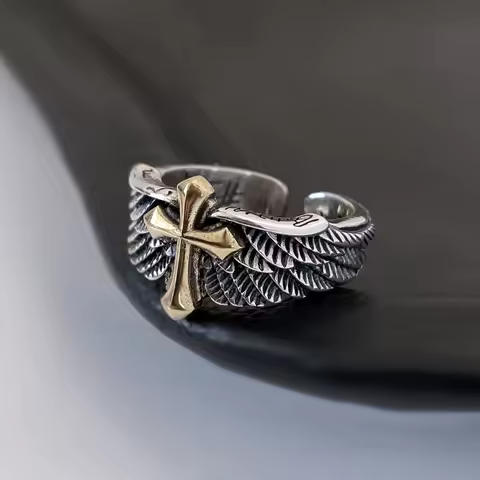 2023 New Arrival Retro Cross Wings Design Thai Silver Unisex Party Ring For Women Men Jewelry Christmas Gifts Never Fade