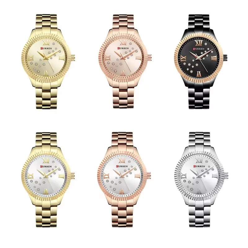 CURREN 9009 Women\'s Quartz Watch Business Fashion Diamond Dial Waterproof Stainless Steel Strap Casual Simple Ladies Wristwatch