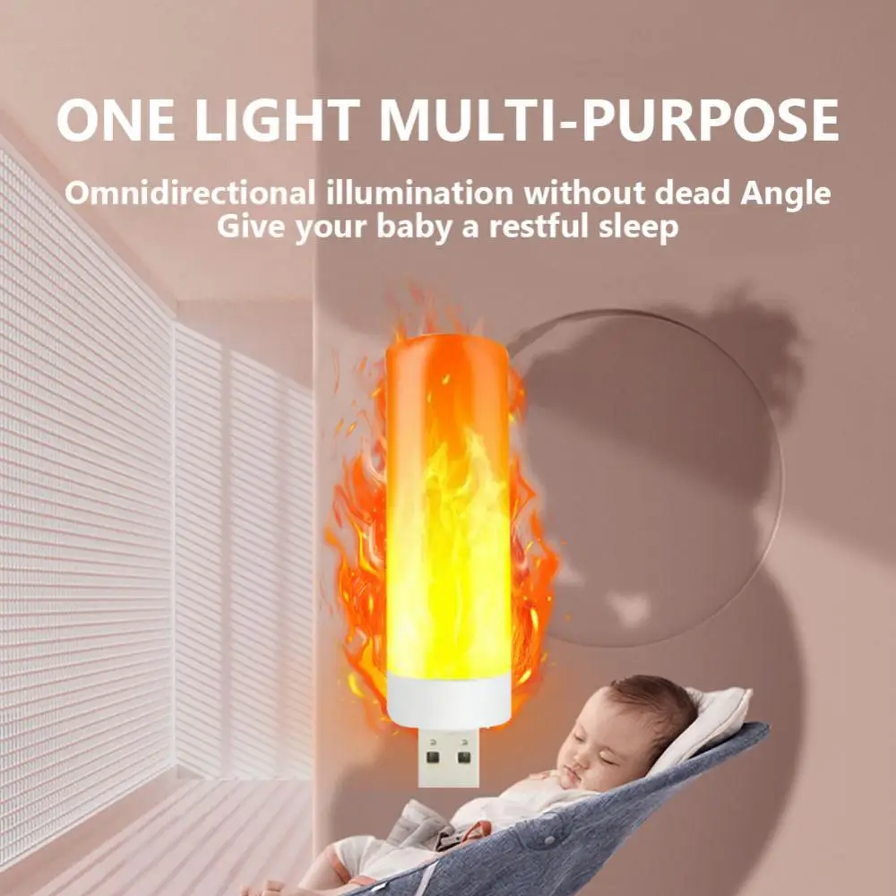 USB Flame Light for Night, LED Candle Light, Atmosfera Light, USB Plug Lamp, Exterior e Interior, 1 Pc, 2 Pcs, 3Pcs