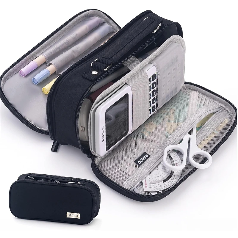 

Large Capacity Pencil Case Pencil Pouch Double Zipper Storage Bag 3 Compartments Portable Multifunctional bag Desk Organizer