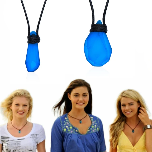 Classic Tv Series H2o Necklace Fashion Resin Moonstone Pendant Just Add Water Blue Stone Mako Mermaid Jewelry Film Gift