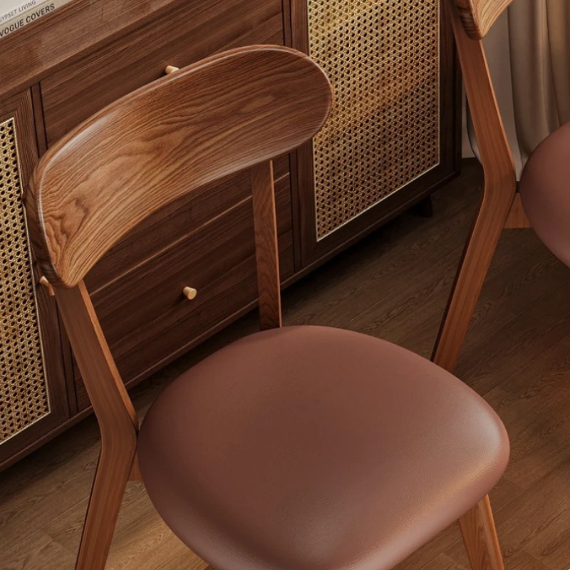 Living Room Solid Wood Dining Chair Household Walnut Color Leisure Chair Retro Soft Packaging Armless Backrest Chair Furniture