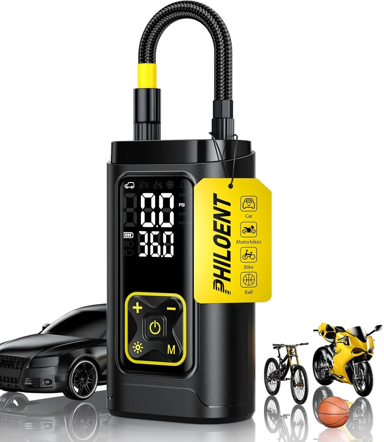 

Portable Air Compressor for Car Tires, 150PSI Digital Pump with Gauge, LED Light & Auto Shut-Off