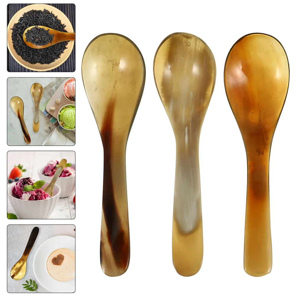 

3 Pcs Horn Coffee Spoon Chic Food Natural Spoons Soup Reusable Office Scoops Kitchen Dessert Compact Wear-resistant