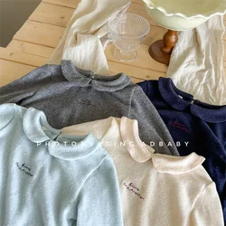 2024 Autumn New Children Long Sleeve T Shirts Cotton Girls Letter Print Bottoming Shirt Baby Cute Lapel Casual Tops Kids Clothes