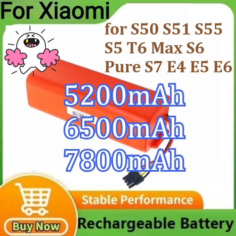 

For Xiaomi Roborock 7800mAh for S50 S51 S55 S5 T6 Max S6 Pure S7 E4 E5 E6 Li-ion Battery Replacement Robot Vacuum Cleaner