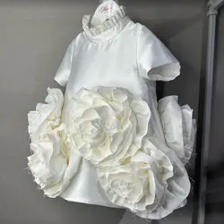 Jill desejo elegante branco dubai vestido da menina 3d flores árabe princesa crianças festa de aniversário casamento primeira comunhão vestido 2025 j166