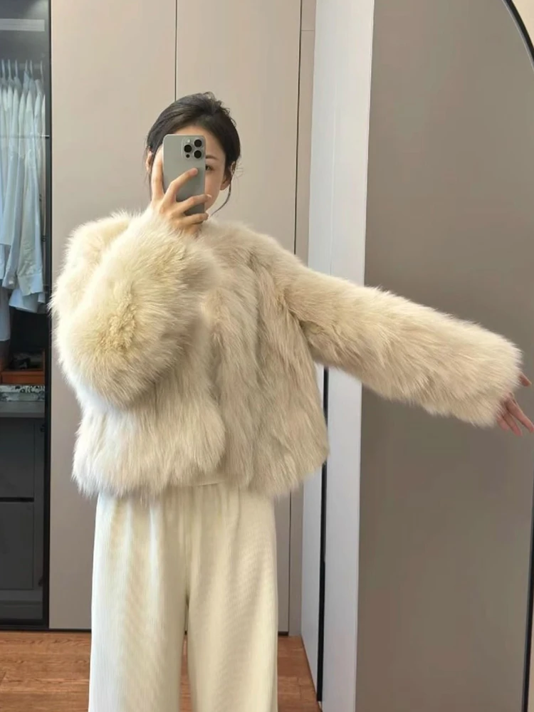 معطف نسائي أنيق من الفرو الصناعي النحيف بياقة على شكل V وأكمام طويلة سترة شتوية دافئة كورية أنيقة للسيدات أنيقة من الثعلب الصناعي ملابس خارجية جديدة #2