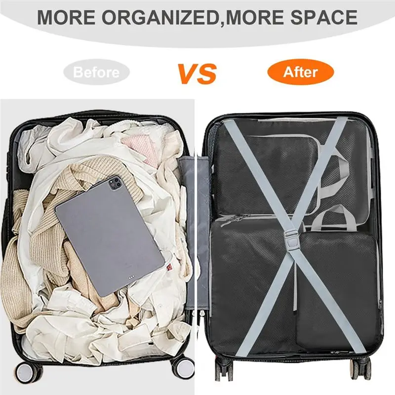 NEW HOT In Stock-4 Set Ultralight Packing-Cubes Compression Packing-Cubes Black For Carry On Suitcase,Travel Packing For Suitcas