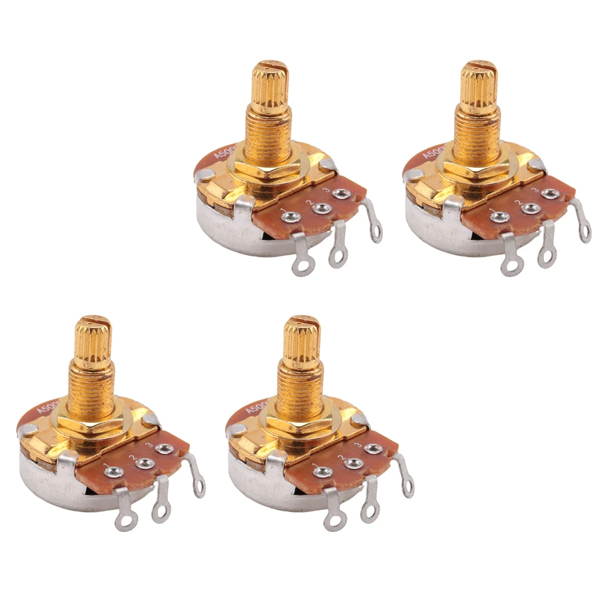 Potenciómetros de control de tamaño métrico completo de eje, potenciómetros cónicos de audio A500K para bajo de guitarra eléctrica (juego de 4)
