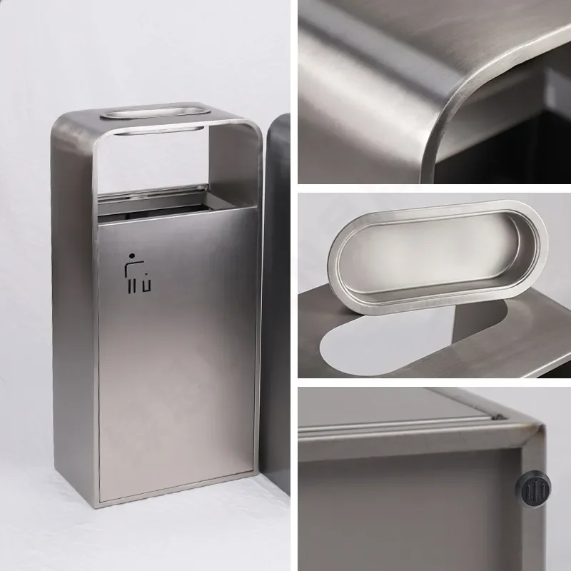 Commercial trash can with ashtray Large uncovered stainless steel shopping mall Elevator entrance Hotel lobby Office