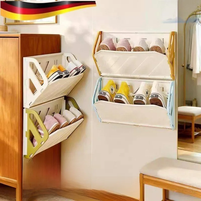 

Small Wall-Mounted Shoe Rack Dormitory Style Multi-Layer Stackable Storage Organizer Wooden Material Home Entrance New Model