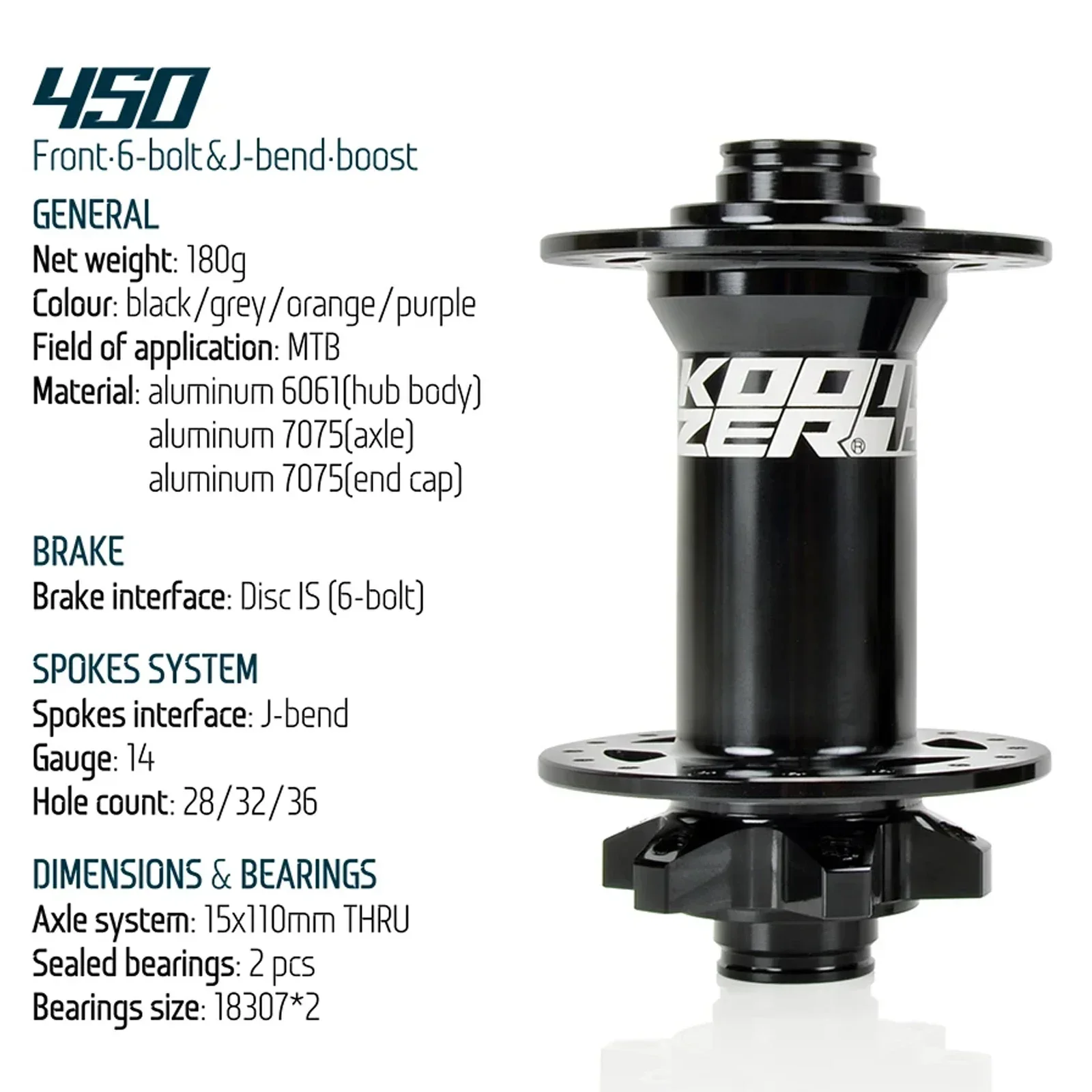 Koozer 450 Front Boost cube 28 32 Holes Mtb hubs thru axle TA 15x110mm bike hub 6 Bolts Disc 2 Sealed Bearing Bicycle Hubs