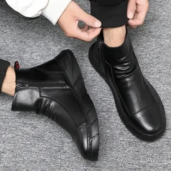 Men Chelsea Boots Slip-on Waterproof Ankle Boots Retro Black Men Fashion Boots Motorcycle Shoes Plus Size 2024