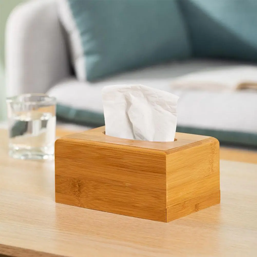 Natural Bamboo Wood Tissue Box Kitchen Home Car Napkins Holder Simple Creative Dining Towel Paper Storage Box Home Decoration