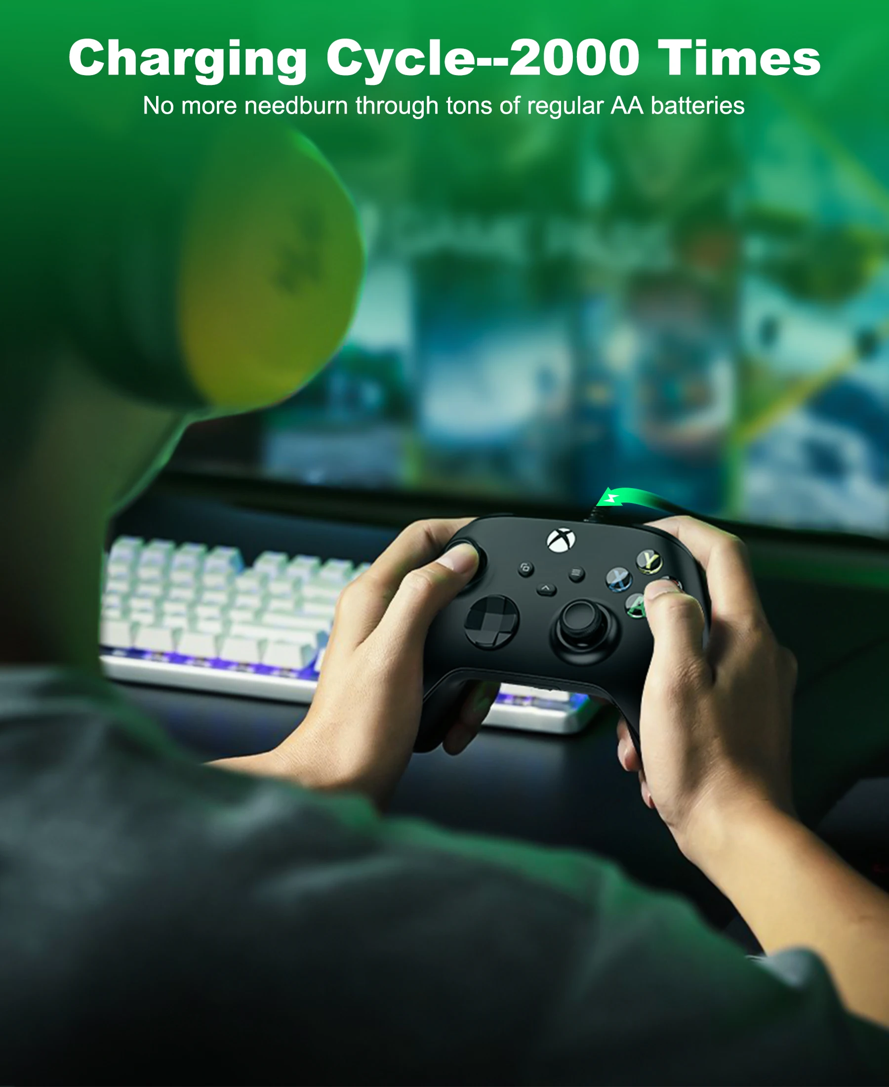 Pack de 2 piles pour contrôleur Xbox One 4800mWh, Kit de lecture et de Charge, câble de chargement USB-C/4 housses pour Xbox One/Série X | S