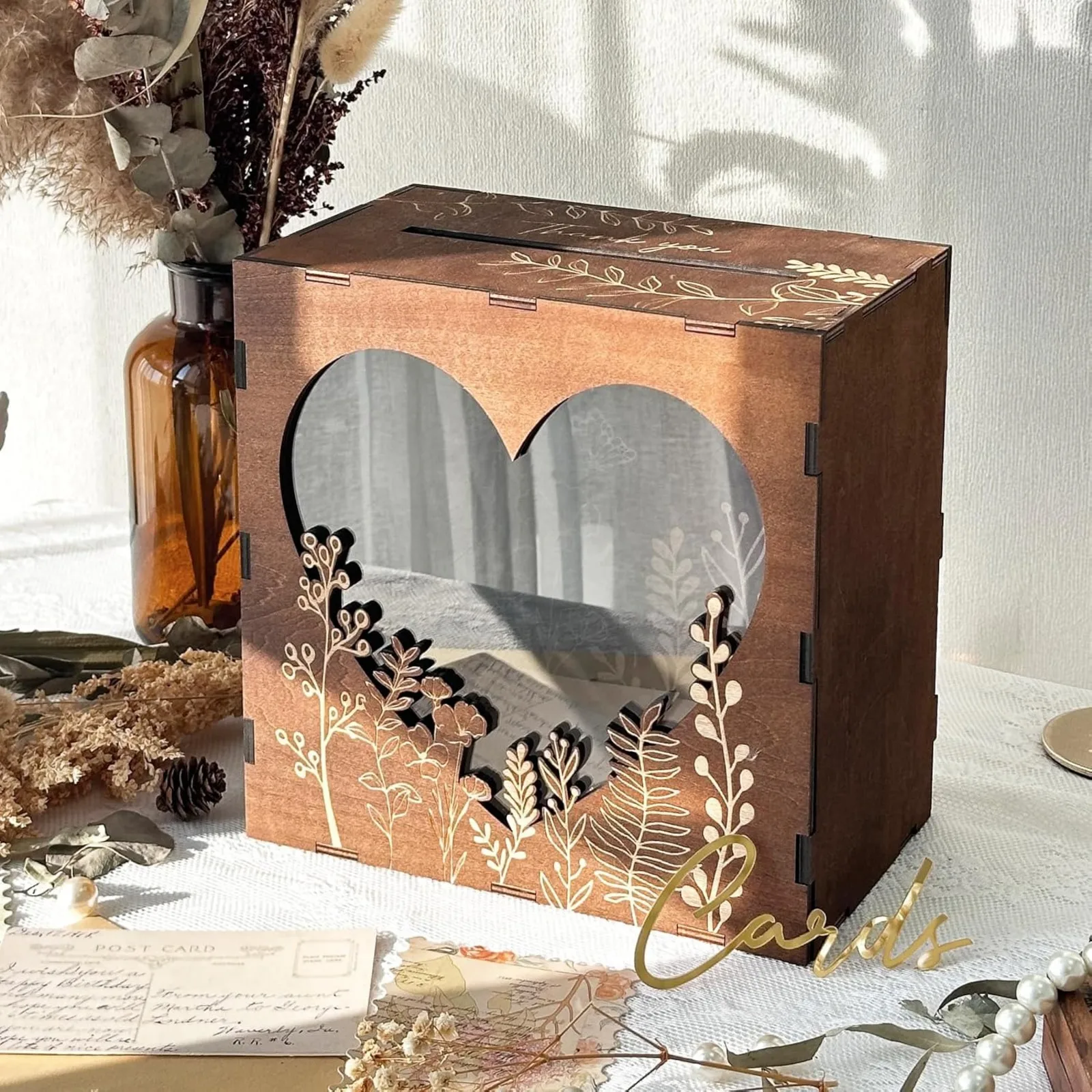 Wedding Card Box - 브라운 웨딩 카드 박스(리셉션용), 하트 모양
