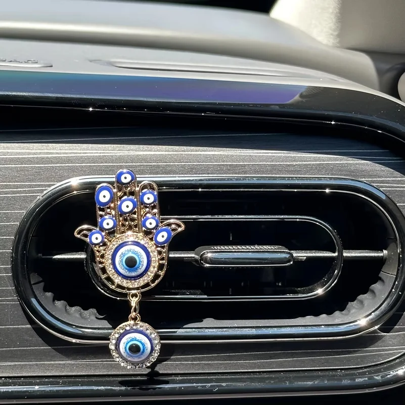 Piece of Blue Palm Devil's Eye Car Interior Air Conditioning Vent Decoration Clip with Pendant