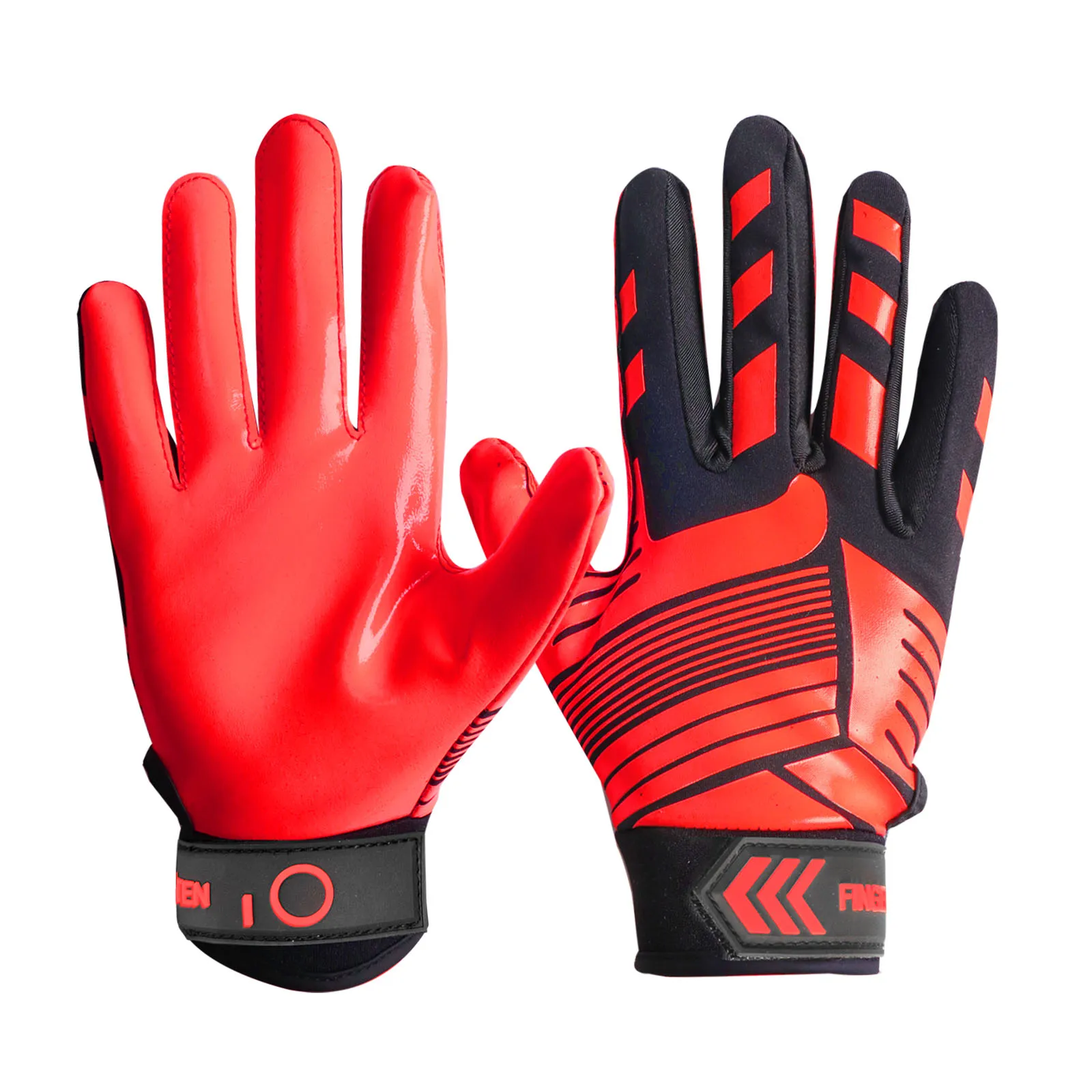 Football Receiver Gloves Youth Pair,Ultra Stick Palm Grip Gloves for Kids Age 5-14 Small Large XL Medium,Orange Red