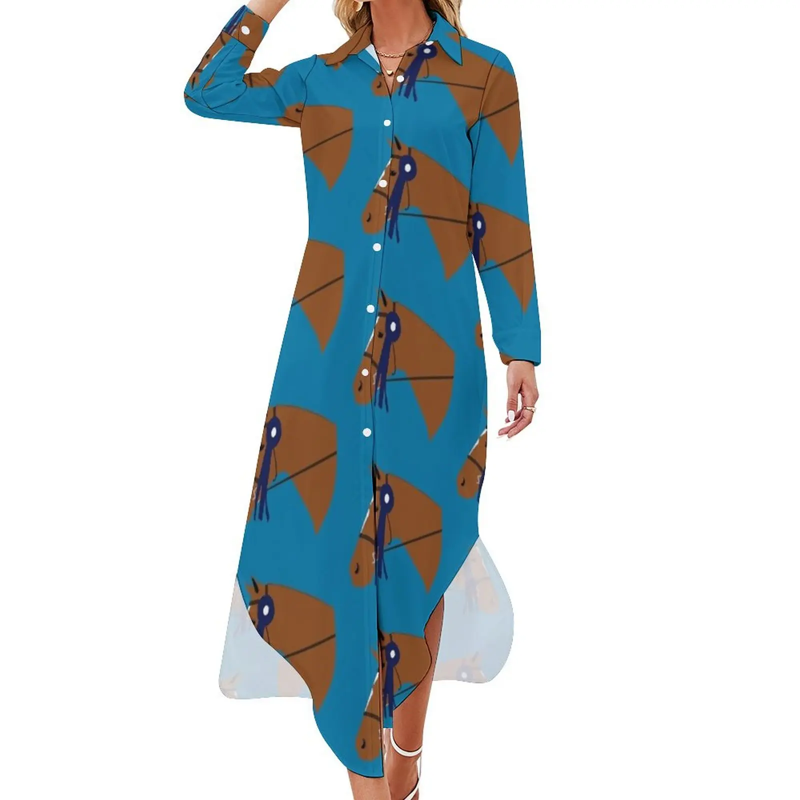 

Blue Ribbon (Chestnut) Long Sleeved Shirt Dress women's luxury party dress Dress woman womens clothing Woman fashion