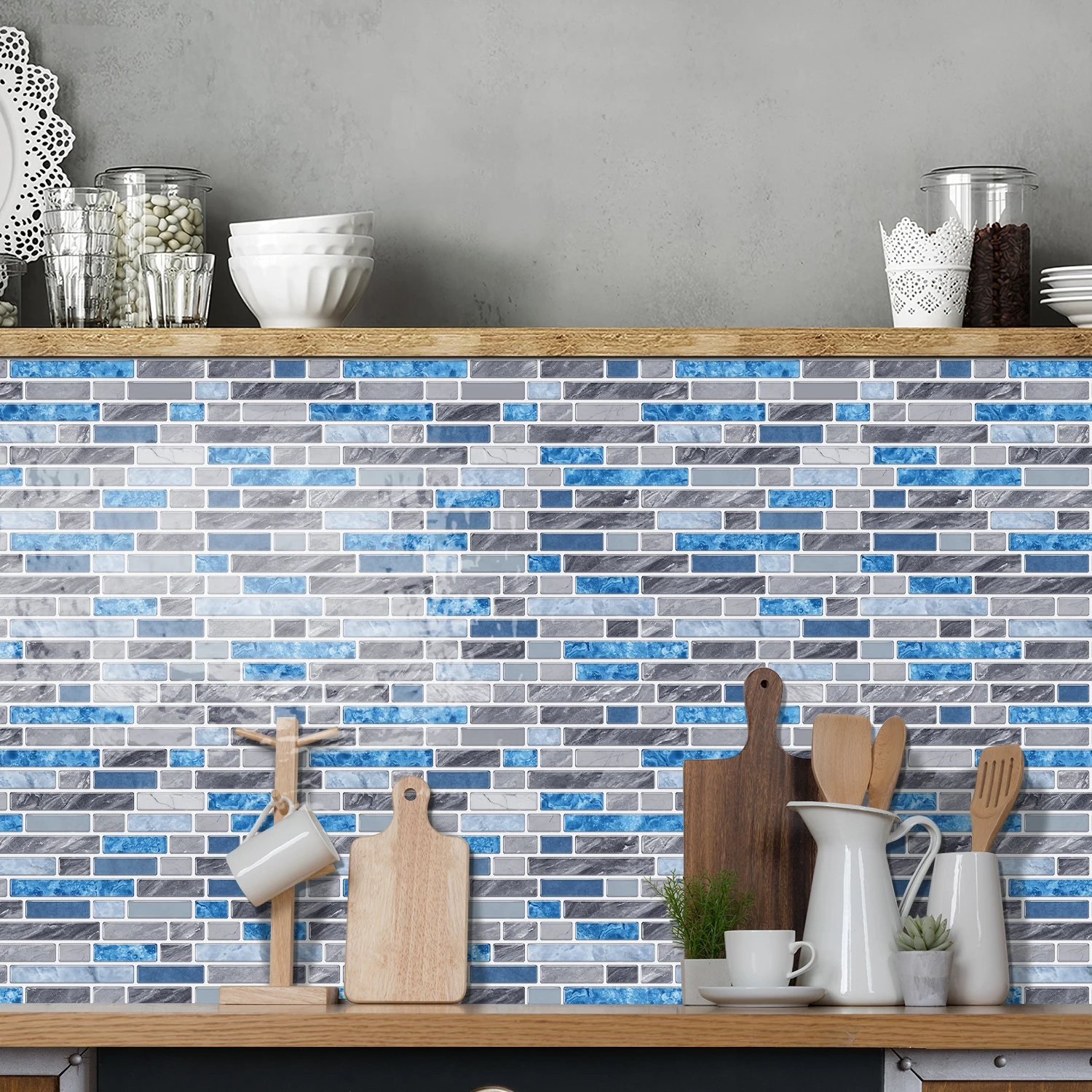 Peel off Tile stickers, Marble Mosaic Wall stickers - Self-Adhesive Waterproof and Splash Proof Tiles for Kitchen/Bathroom Use