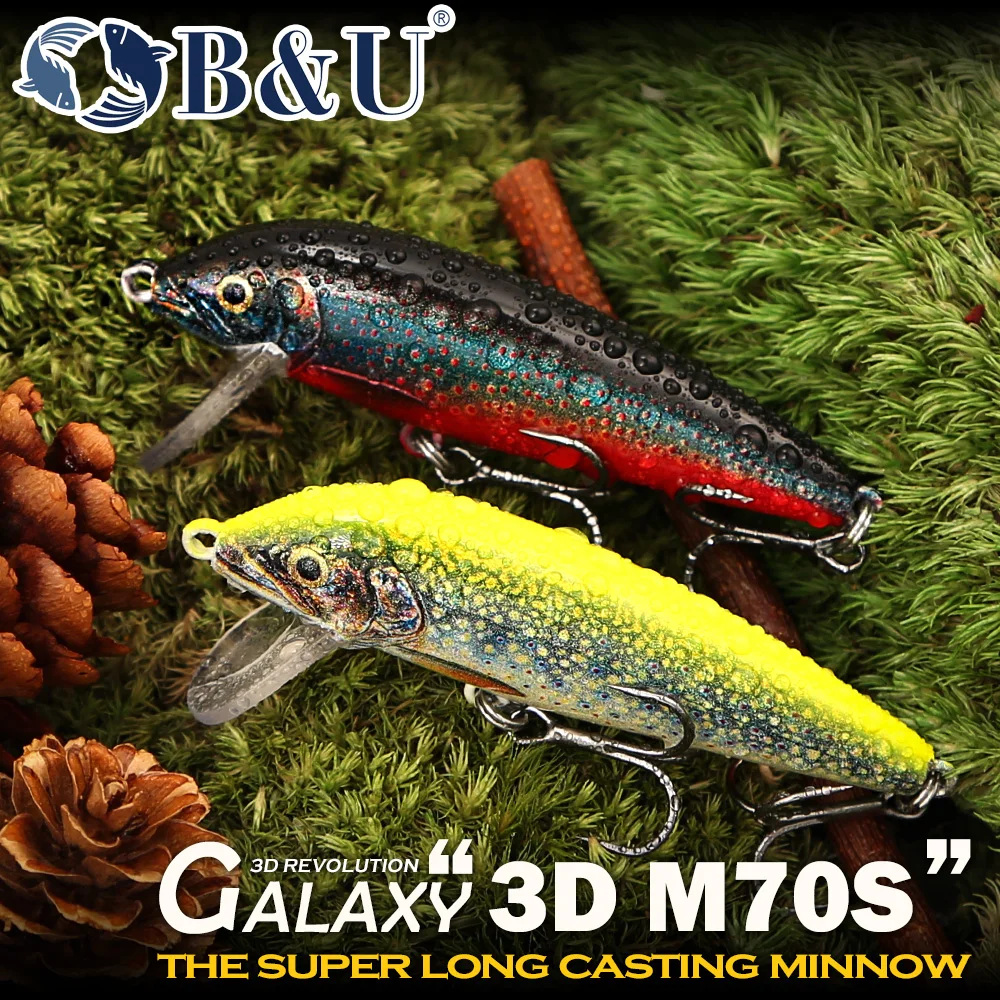 Leurres de pêche B&U Sinking Minnow, leurres durs 3D réalistes à longue portée avec hameçons triples pour la pêche en eau douce et salée, pour le bar, la truite et le brochet