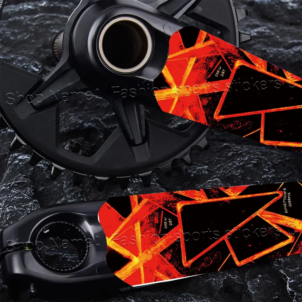 1Pair 2D Flat Retro Red Orange Geometric Crank Arm Waterproof Anti-Scratch Vinyl Stickers For MTB Road Bike Crankset Decor