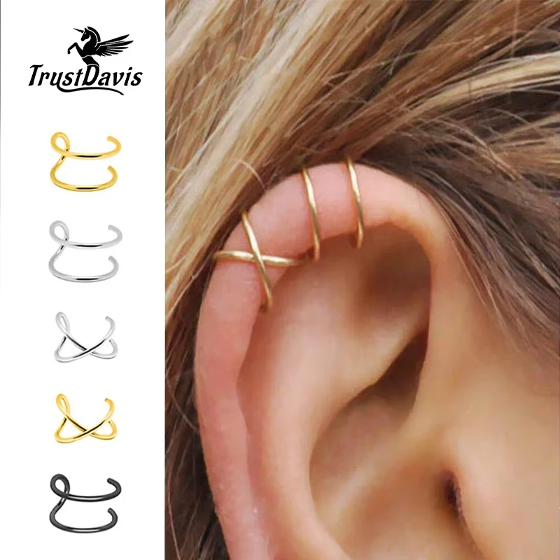 Trustdavis Real 925 Silver Contracted Twist Ear Cuff Clip on Earrings for Women Daily Wear Jewelry Gift DA457