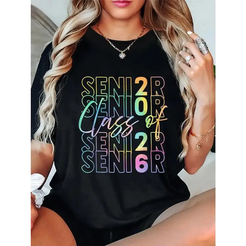 

Women's Crew Neck T-shirt Senior Class of 2026 Graduate Graphic Tee for High School College Graduation Party