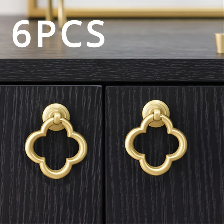 6Pcs Brushed Brass Cabinet Knobs Retro Modern Drawer Handles Furniture Pulls for Kitchen Cupboard Wardrobe Drawer