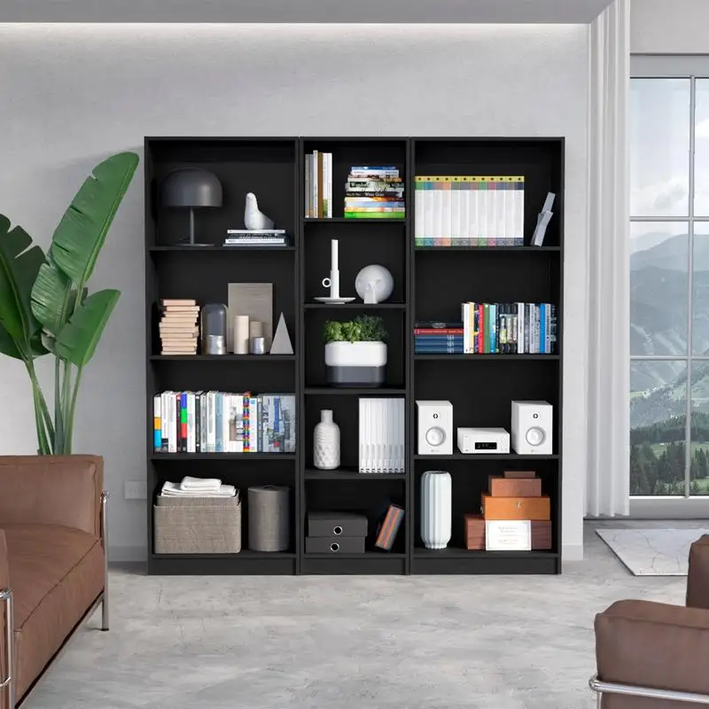 

Black Living Room Set with Three Bookcases