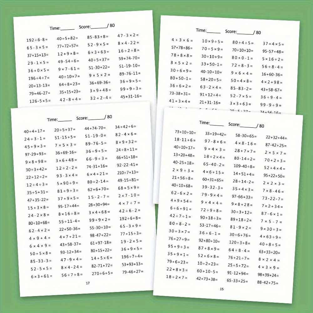 Math Workbook for Grade 3-4 Mixed Operations with Answers, Addition, Subtraction Multiplication Division Practice Tests Book