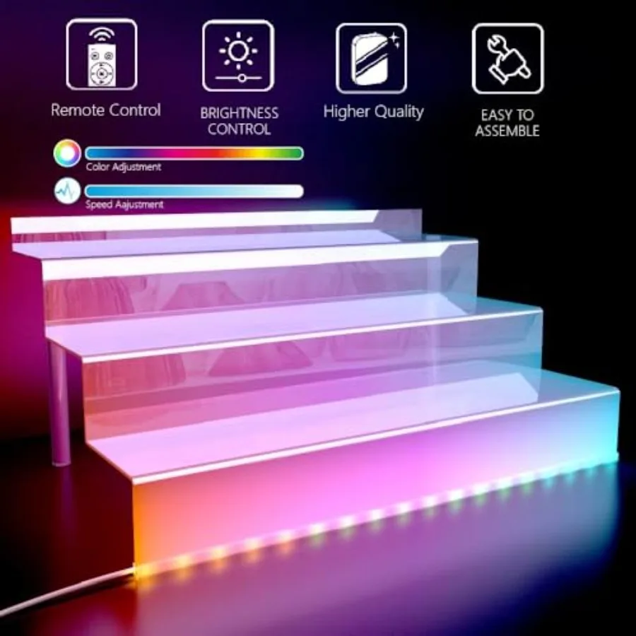 3 Tier Clear Acrylic Perfume Organizer with LED Nail Polish Rack and Cologne Holder for Bedroom or Bathroom Storage Transparent