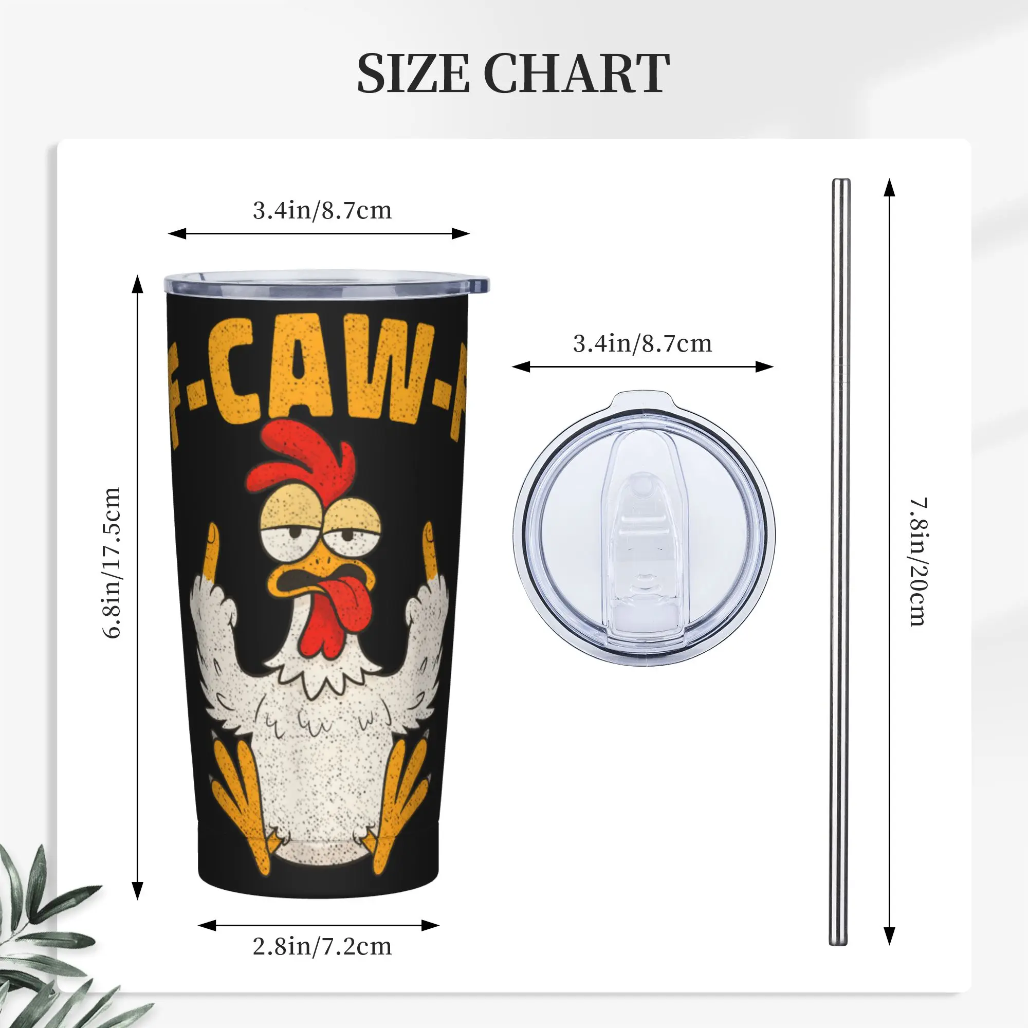 Funny F-Caw-F Chicken FCAWF Tumbler Vacuum Insulated Thermal Mug 20oz Double Wall Spill Proof Tags Coffee Cups Water Bottle view 3