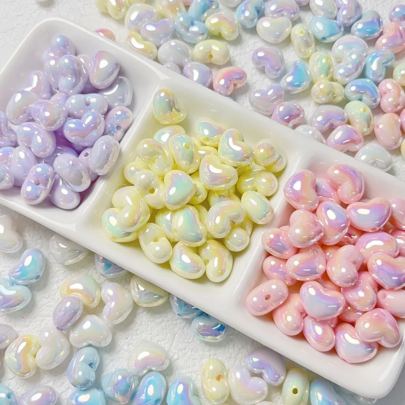 10Pcs/Lot 14MM Cream Color Acrylic Heart Beads DIY for Necklace Bracelets Making Jewelry Findings