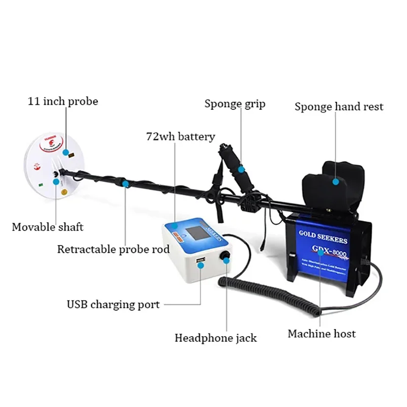 GDX8000 Gold Detector Underground Metal Seeking Treasure Detector Professional Outdoor Field Exploration Finder Digger Device