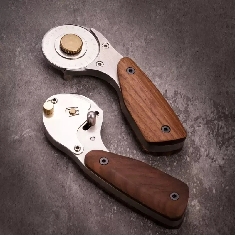 Leather Rotary Cutter Walnut Handle Stainless Steel Straight Cutting Knife With Replaceable Blade