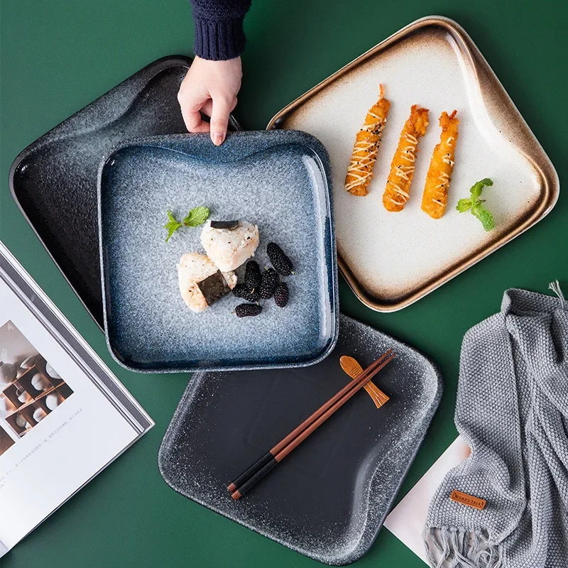 LingAo Japanese Ceramic Square Deep Plates, Sushi Dumplings, Fruit