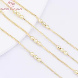 (6813) 2Meters Chain Beads 3MM 24K Gold Color Brass Chains for Necklace Bracelet High Quality Diy Jewelry Findings Accessories