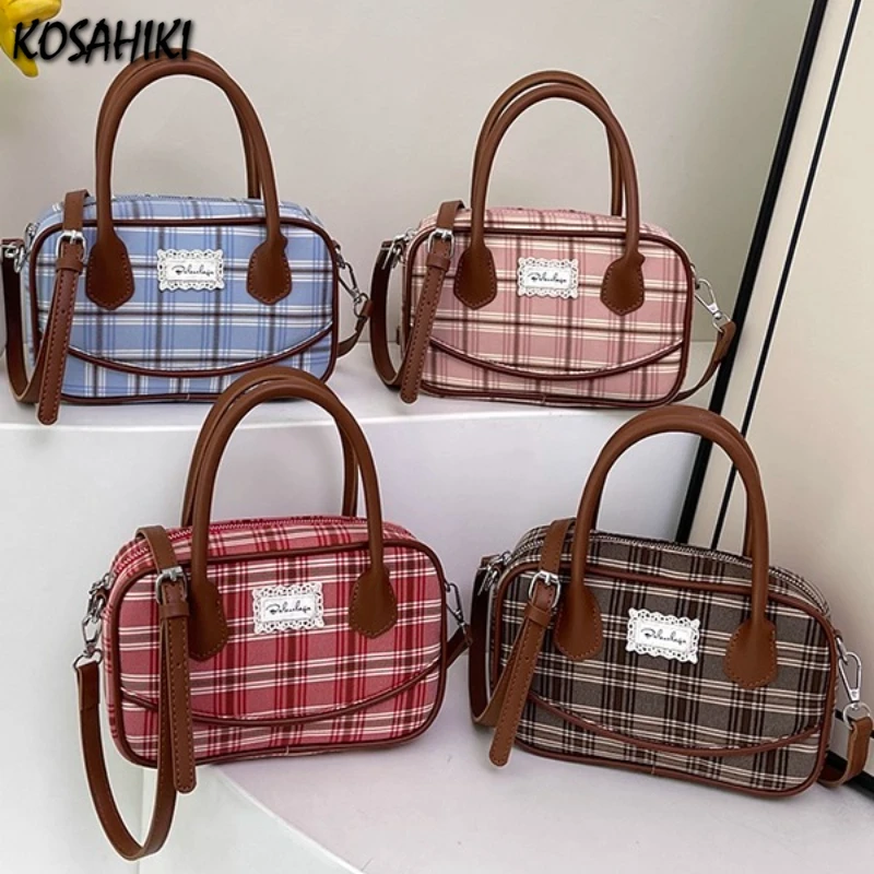 

Women Lolita Sweet Kawaii Plaid Shoulder Bag All Match Y2k Aesthetic Fashion Handbags Korean Casual Crossbody Bags Luxury Design