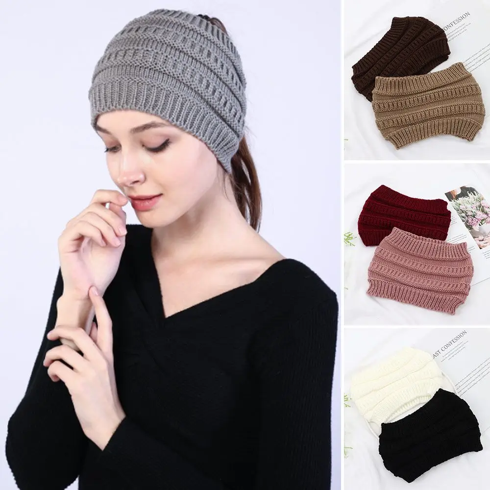 1Pcs Knitting Headband Ponytail Beanie Hat Winter Warm Ear Women Wide Turban Hair Accessories Girl Hair Band Headwraps