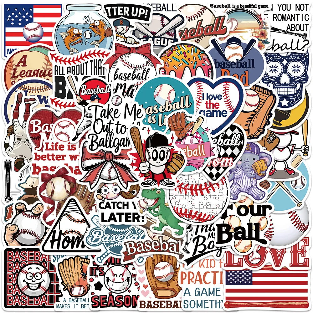 50 Stück Baseball-Sport-Aufkleber, Cartoon-Spaß-Graffiti, Wasserfeste Aufkleber für Kinder, DIY-Spielzeug für Roller, Wasserflaschen, Federmäppchen, Handyhüllen