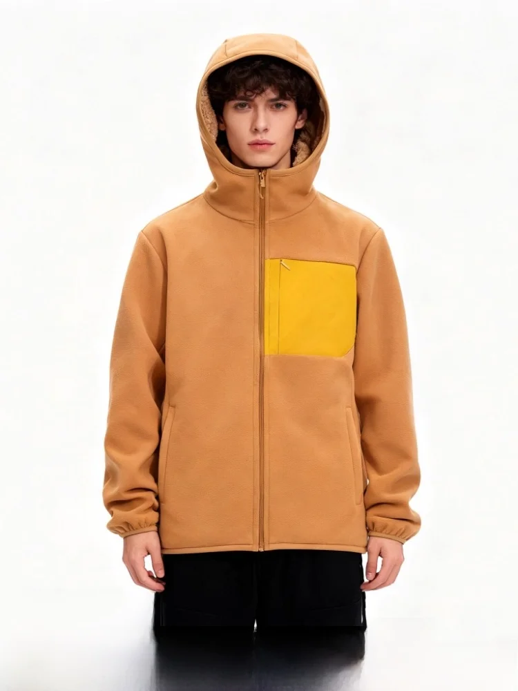 

Thiened Fce Lined Oversized Hooded Jaet Double Layer Thermal Men's Autumn Winter Outerwear Polyester Fiber Zipper Closure