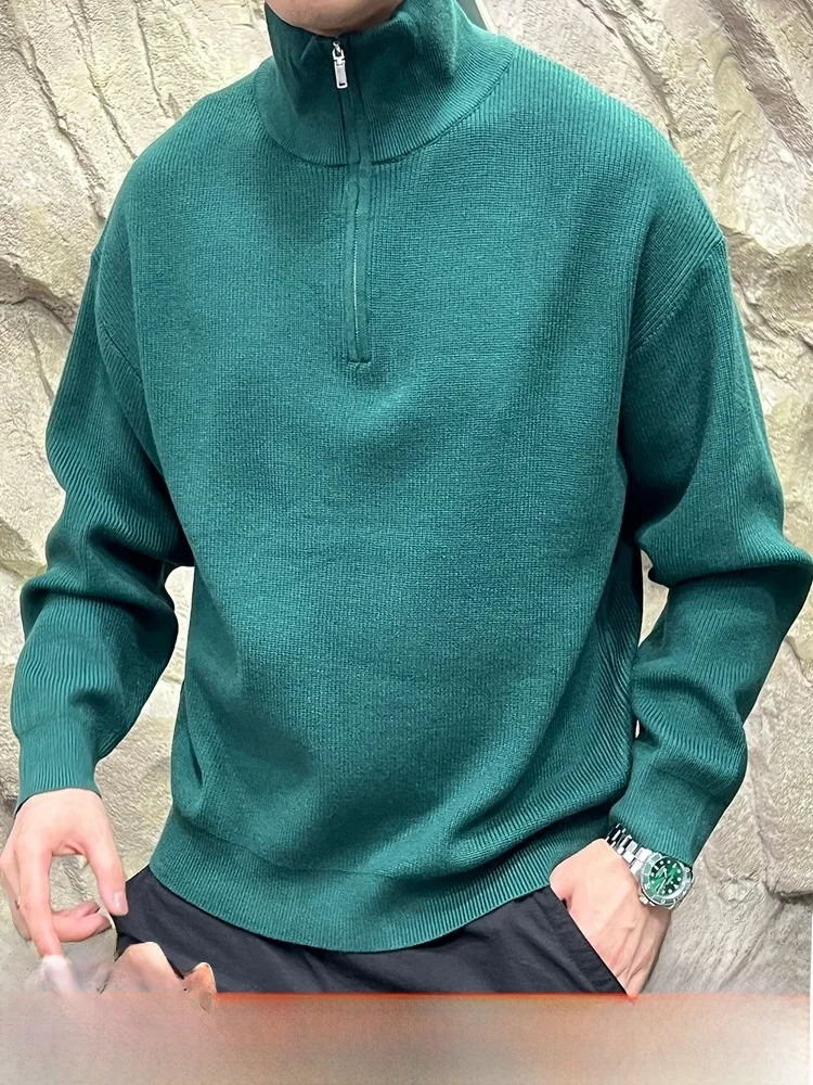 

Italian Sle! f Zip Design! Elastic Knitted Men's Sweater! Autumn Winter New Arrival! Casual American Sle!