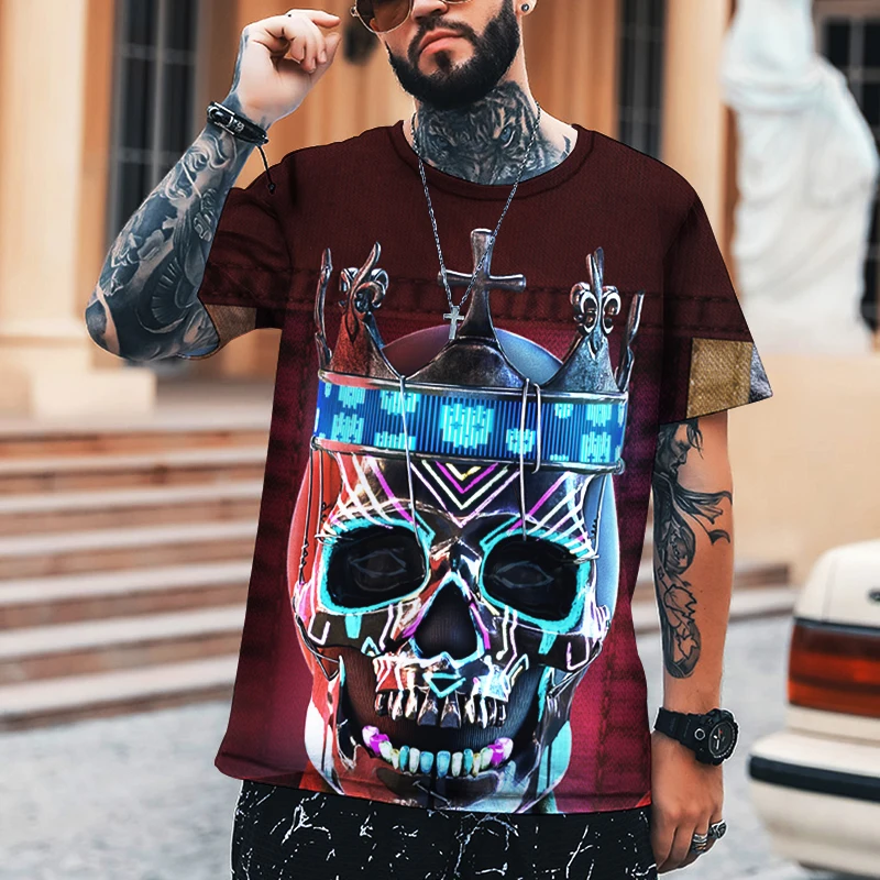 الربيع الصيف 2022 الرجال ثلاثية الأبعاد تي شيرت مطبوع 100% لايكا البوليستر الرعب الجمجمة نمط يدعم حجم الدهون S-5XL 2022 العلامة التجارية تي شيرت